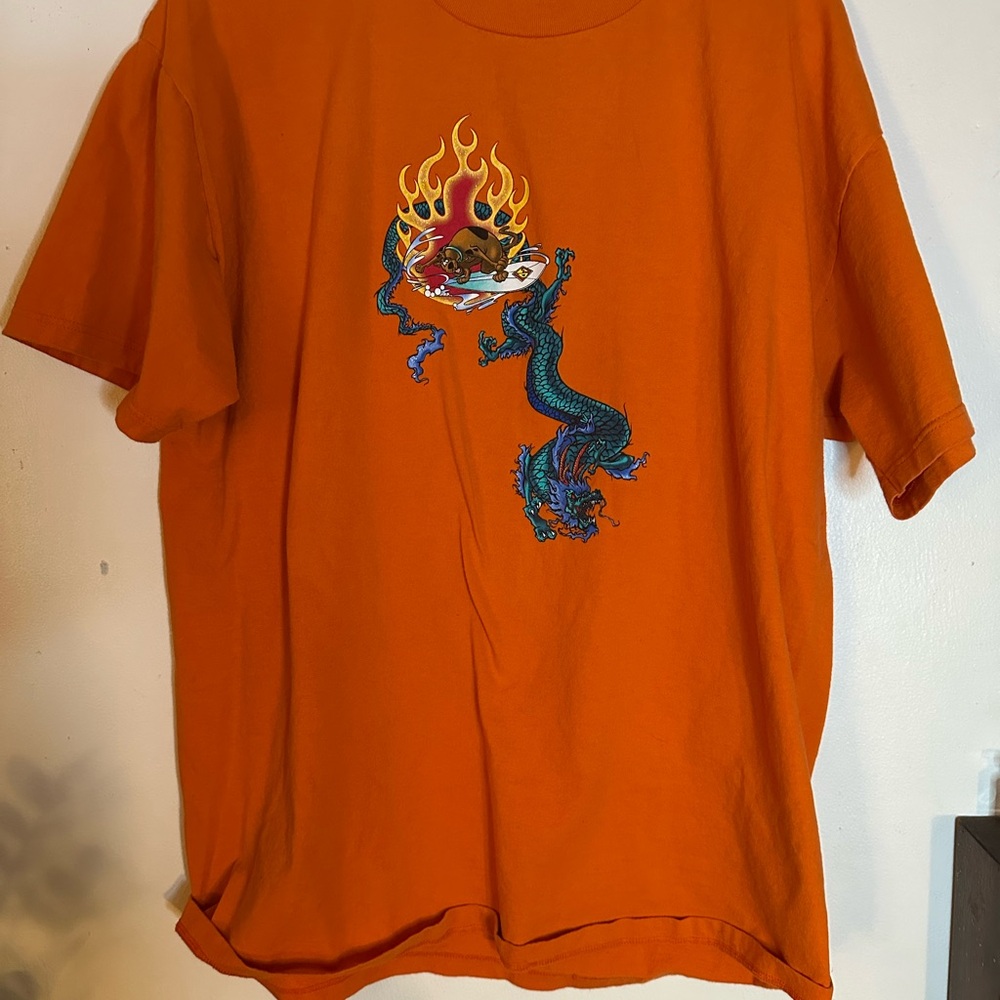 Vintage Y2K 2001 Surfing Scooby Doo Flames Orange Dragon T-Shirt Adult XL cotton
